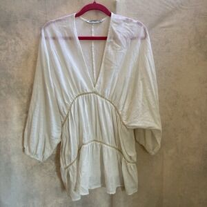 Zara Size Small Boho Resort Mini Dress Cover Up Sundress Summer -100% Cotton